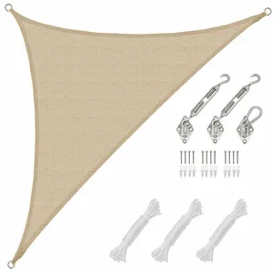 Amanka 3,6x3,6x5,1 Voile d'Ombrage Triangulaire Respirante - Toile uv avec Fixation - beigeVendu parcdiscount