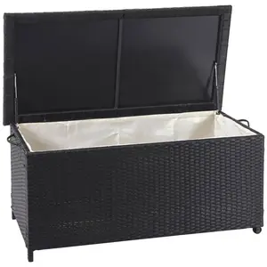 Mendler Coffre à coussins en polyrotin, HWC-D88, coffre jardin Premium noir, 51x100x50 cm, 170l pas cher