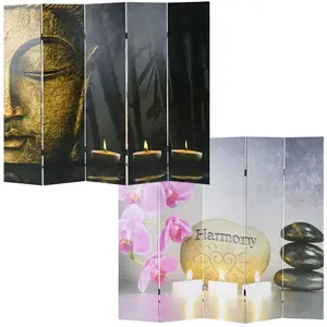 HHG - Paravent / cloison de séparation, 5 pans, motif Bouddha 180x200c...