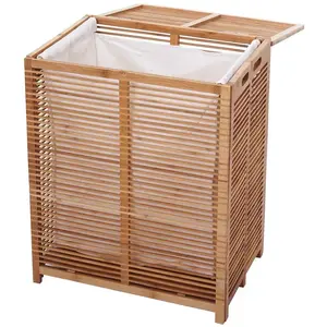 Coffre / panier à linge HHG-563, Bambou 61x50x35cm pas cher