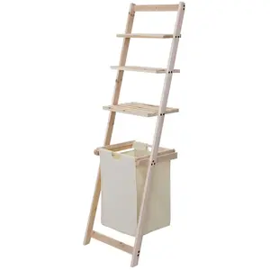 Tagère murale échelle de salle de bain HHG 581, panier à linge, étagèr...