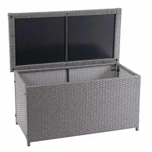 Mendler Coffre à coussins en polyrotin, HWC-D88, coffre jardin ~ Basic gris, 51x115x59 cm, 250l pas cher