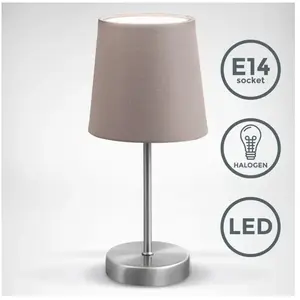 Lampe de table - B.K.LICHT - Abat-jour tissu taupe - Pied antidérapant pas cher