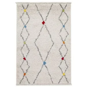 DELADECO Tapis shaggy de salon berbère crème ethnique Ennis 190x133 CM - Crème pas cher