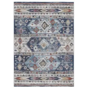 Deladeco Tapis intérieur et extérieur ethnique plat berbère Malahide 230x160 CM - Bleu pas cher
