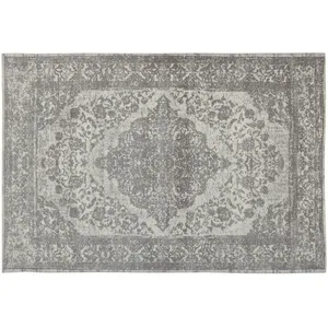 DELADECO Tapis vintage plat pour salon rayé rectangle Clonmel Gris 80x150 pas cher