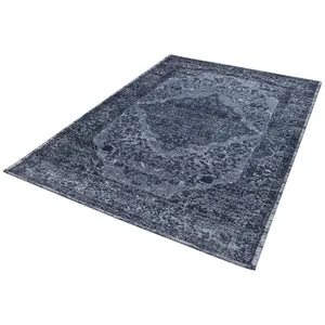 DELADECO Tapis de salon en coton bleu 80x150 cm pas cher