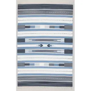 Novatrend Tapis kilim tissé main Bleu 60x90 cm pas cher
