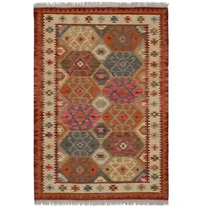Novatrend Tapis kilim orient tissé main en laine Rouge 060x120 cm pas cher