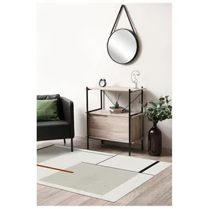 DELADECO Tapis moderne graphique intérieur Line Ivoire rouille 150x220 pas cher