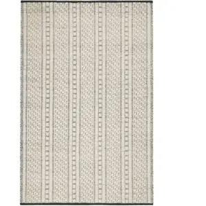 Tapis tissé main pure laine vierge blanc invoire à motifs 80x150 pas cher
