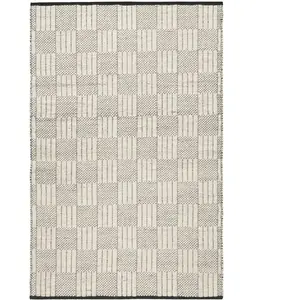 Tapis tissé main pure laine vierge blanc invoire à motifs 80x150 pas cher