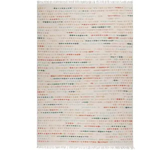 Tapis tissé main pure laine vierge à franges et multicolore 160x230
