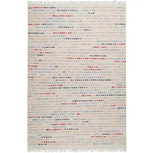 Tapis tissé main pure laine vierge à franges et multicolore 80x150 pas cher