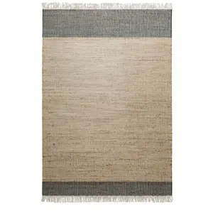 Green Loop Tapis plat tissé main à franges rayé anthracite et beige sable 80x150 pas cher