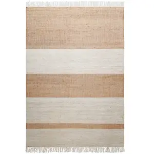Green Loop Tapis plat tissé main à franges rayé beige et brun 80x150 pas cher