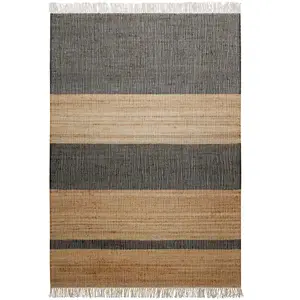 Green Loop Tapis plat tissé main à franges rayé anthracite et brun 160x230 pas cher