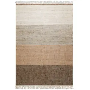 Green Loop Tapis plat tissé main à franges rayé tons de brun et beige 130x190 pas cher