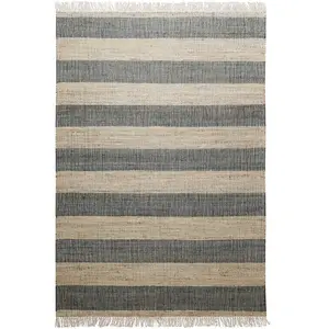 Green Loop Tapis plat tissé main à franges rayé anthracite et beige 130x190 pas cher