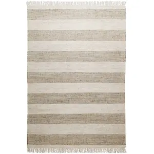 Green Loop Tapis plat tissé main à franges rayé brun et beige 80x150 pas cher