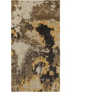 Esprit Tapis design pure laine et viscose tons de bruns à relief 80x150 pas cher