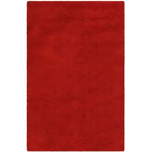 Esprit Tapis confort moelleux en laine, poils longs rouge 70x140 pas cher