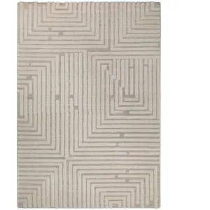Wecon Home Tapis design à motif labythinthe et relief tons de beige 120x170 pas cher