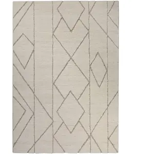 Wecon Home Tapis design à rayures et relief tons de beige 140x200 pas cher