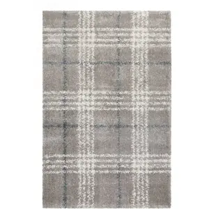 Esprit Tapis à poils longs tartan gris, ivoire et bleu 133x200