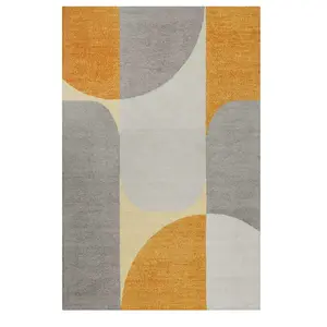 Esprit Tapis fait main motif coloré jaune orange inspiration 70's 110x170 pas cher