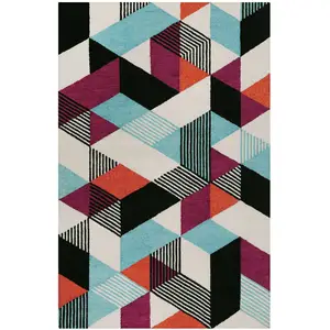 Esprit Tapis fait main à poil ras motif coloré 80x150 pas cher