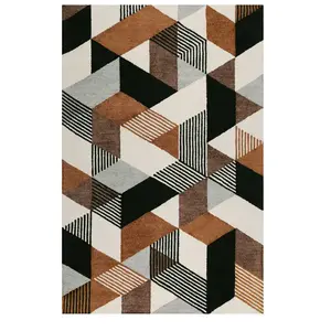 Esprit Tapis fait main à poil ras motif coloré marron gris 70x140 pas cher
