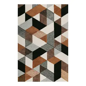 Esprit Tapis fait main à poil ras motif coloré marron gris 80x150 pas cher