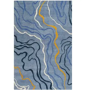 Esprit Tapis fait main motif abstrait bleu 70x140 pas cher