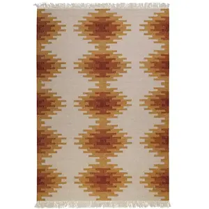 Green Loop Tapis kilim pure laine tissé main ethnique chic à franges  300x400