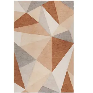 Wecon Home Tapis graphique à poil ras tons de brique, saumon et gris 80x150 pas cher