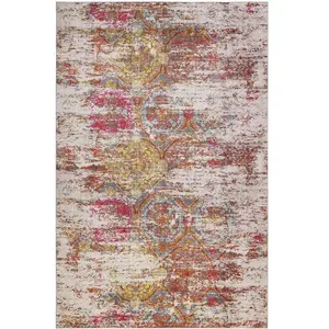 Wecon Home Tapis plat motif vintage effet usé multicolore rose 110x170 pas cher