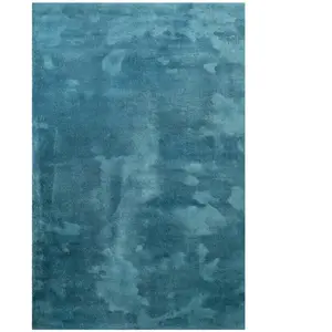Tapis en microfibre doux et dense bleu pétrole 200x200 pas cher