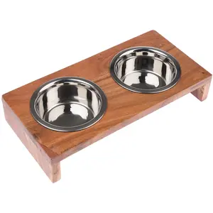 Porte-gamelle Modern Living Nellore en bois, écuelles incluses  - capacité : 2 x 400 mL, 13 cm de diamètreVendu parzooplus