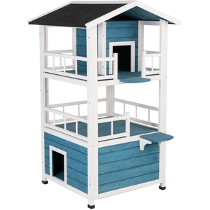 zooplus Exclusive Maisonnette Penthouse L 72 x l 72 x H 124 cm bleu / blanc - pour chatVendu parzooplus