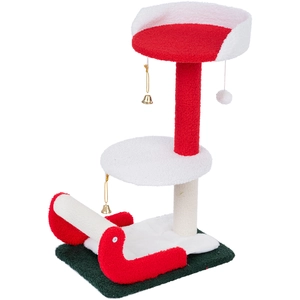 Arbre à chat traîneau de Noël TIAKI rouge, blanc, vert, pour chat pas cher