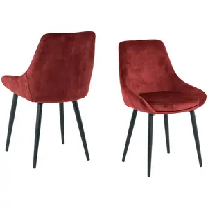 Mobel - Sit - Lot de 2 chaises couverture rouge, pattes noires - 48x57x84cm OS pas cher
