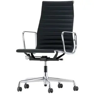 Vitra - Fauteuil à roulettes Eames Aluminium - Noir - Cuir de vache - ...