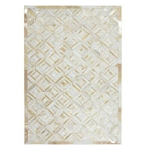 Comparateur de prix : Paris Prix Tapis en Cuir Fait Main Spark Ivoire & Or 80 x 150 cm