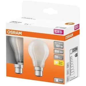 Comparateur de prix : OSRAM - Boite de 2 LED std verre dépoli 6.5W b22 806lm 2700K chaud