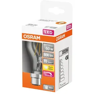 Comparateur de prix : OSRAM - LED std clair filament variable 7W b22 806lm 2700K chaud
