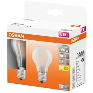 Comparateur de prix : OSRAM - Boite de 2 LED std verre dépoli 7W E27 806lm 2700K chaud