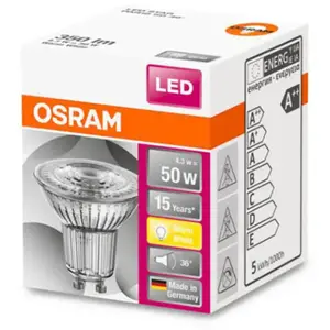 Comparateur de prix : OSRAM Spot par16 LED 36 verre 4.3W GU10 350lm 2700K chaud - Boite de 1