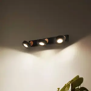 Comparateur de prix : LEDVANCE Spot pour plafond LED Pluto, acier, bois, 3 lampes, noir