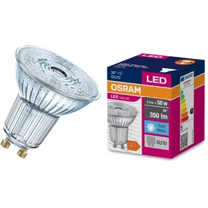 Comparateur de prix : Source lumineuse LED OSRAM réflecteur GU10 4,3W 36° 840 claire